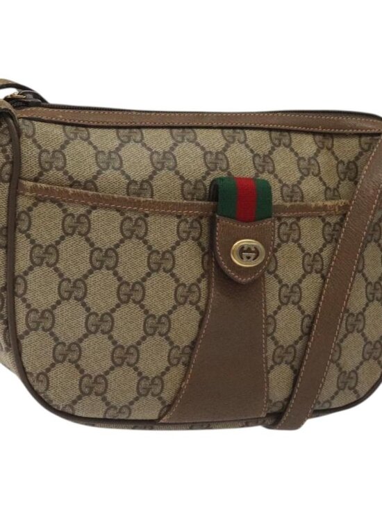 GUCCI GG Supreme Web Sherry Line Bag PVC Beige Gold 89 02 032 Auth hk2475 - Picture 1 of 16